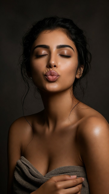 Mulher beijo com toalha