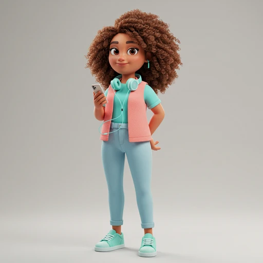 Mascote 3D Garota Estilosa com Celular