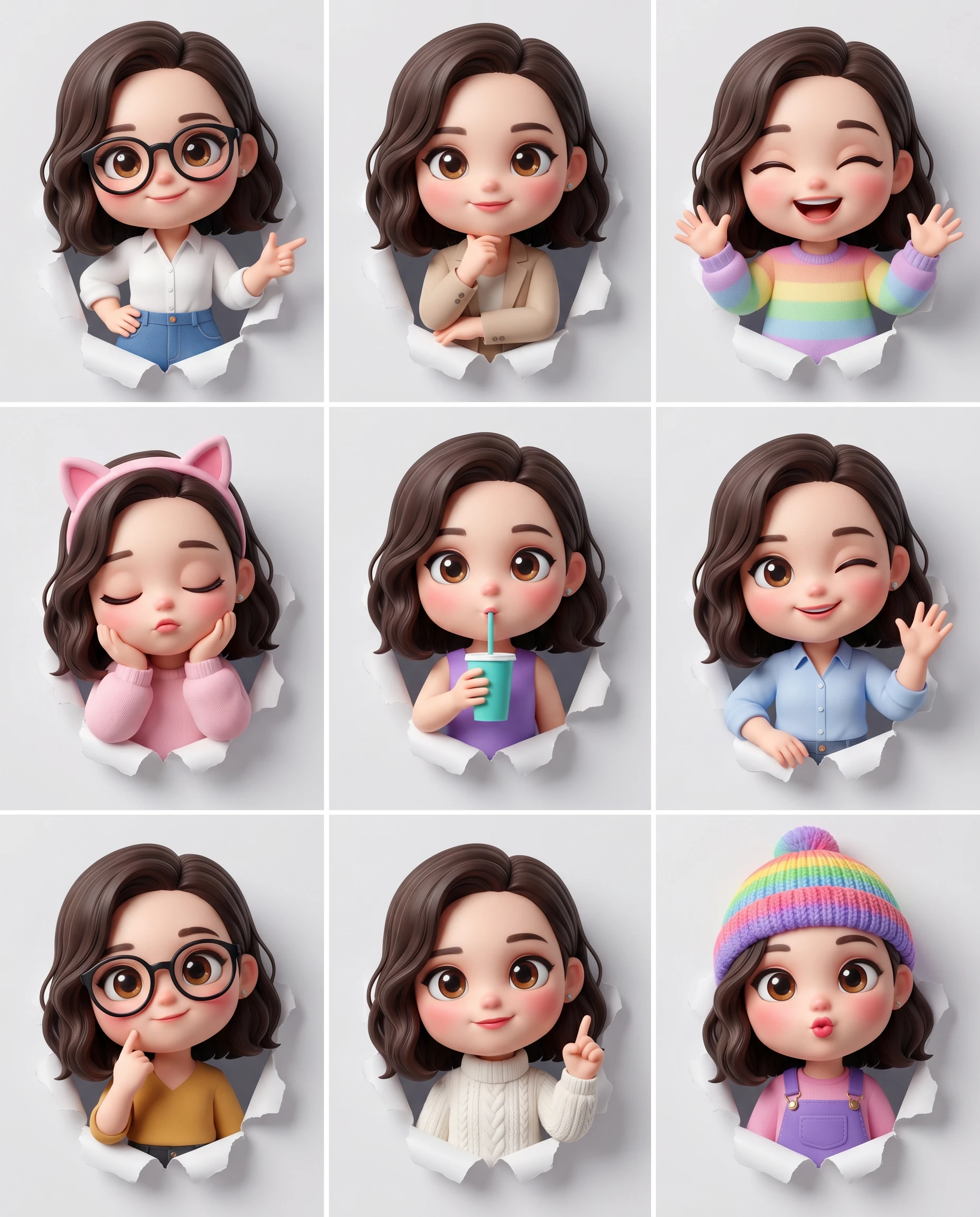 Cartela de adesivos 3D Feminina